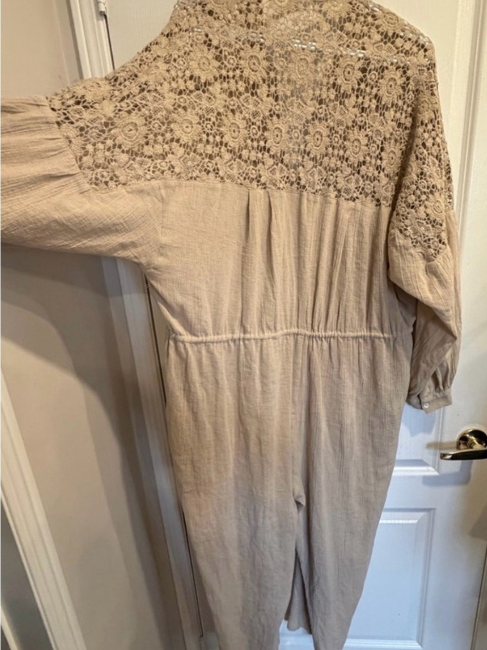 Free People Tan Button-Front Jumpsuit with Lace Back - Picture 7 of 8